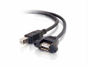 C2G 28068 Panel-Mount USB 2.0 A Female to B Male Cable, Black (2 Feet, 0.6 Meters)