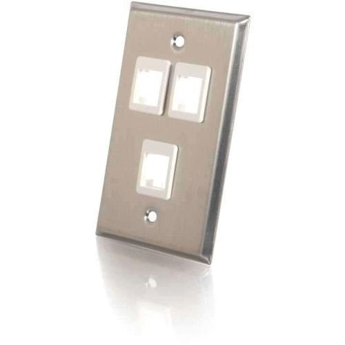 Cables To Go 37095 3-PORT SINGLE GANG MULTIMEDIA KEYSTONE WALL PLATE - STAINLESS STEEL