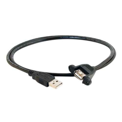 C2G 28060 Panel-Mount USB 2.0 A Male to A Female Cable, Black (6 Inch)