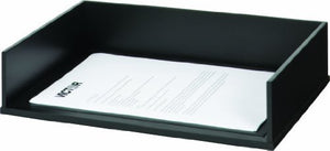 Victor Midnight Black Letter Desk Tray -Wood, Faux Leather -Black