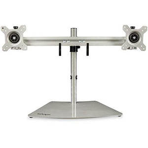 StarTech.com Dual-Monitor Stand - Horizontal - for up to 24" VESA Mount Monitors - Silver - Adjustable Computer Monitor Stand for Desk (ARMDUOSS)