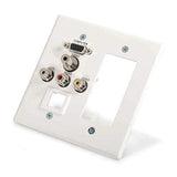 C2G/Cables to Go 41030 VGA, Stereo, Composite Video and RCA Stereo Pass Through Double Gang Wall Plate with One Cutout and One Keystone - White Brushed Aluminum