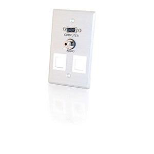 C2G 40544 VGA and 3.5mm Audio Pass Through Single Gang Wall Plate with Two Keystones, Brushed Aluminum