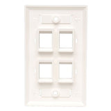 Quad Outlet Rj45 Universal Keystone Face Plate / Wall Plate, White, 4-Port