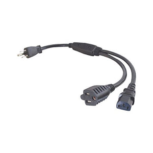 C2G 29810 16 AWG 1-to-2 Power Cord Splitter - NEMA 5-15P to 1 NEMA 5-15 +1 IEC320C13, TAA Compliant, Black (1.5 Feet, 0.45 Meters)