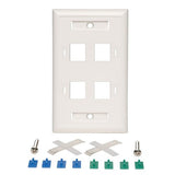 Quad Outlet Rj45 Universal Keystone Face Plate / Wall Plate, White, 4-Port