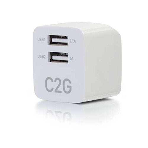 C2G 22322 2-Port USB Foldable Wall Charger for Apple, Android and Tablets - Compatible with Samsung and iPhone - AC to USB Adapter, 5V 2.1A Output, White