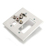 C2G/Cables to Go 41030 VGA, Stereo, Composite Video and RCA Stereo Pass Through Double Gang Wall Plate with One Cutout and One Keystone - White Brushed Aluminum