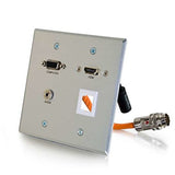 C2G 60135 Rapid Run Optical, HDMI, VGA and Stereo Audio Double Gang Wall Plate Transmitter with One Keystone, Aluminum