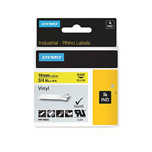 DYMO RhinoPRO Labeller Tape, Vinyl Tape Cassette 3/4" x 18', 1-Carded, Black on Yellow (18433)