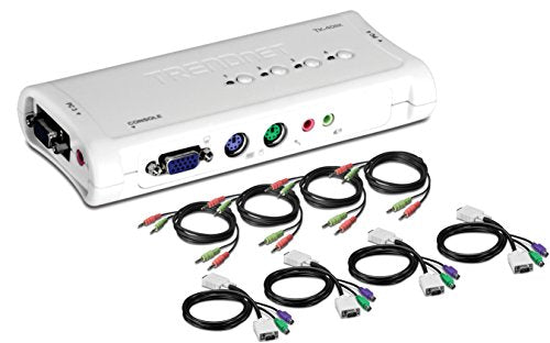 TRENDnet 4-Port PS2 KVM Switch and Cable Kit with Audio, TK-408K, Blue