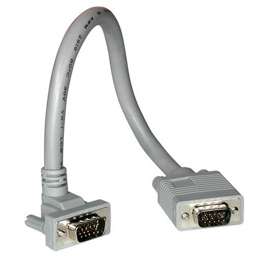 C2G 52006 VGA Cable - Premium Shielded HD15 SXGA M/M Monitor Cable with 90° Upward-Angled Male Connector, Gray (50 Feet, 15.24 Meters)