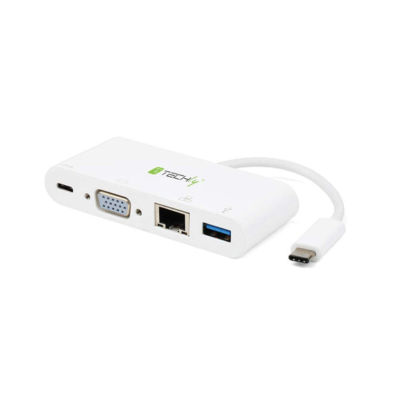 Techly USB C 3.1 to USB A 3.0/VGA/RJ45 Dock