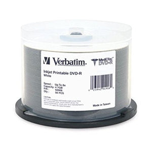 Verbatim 4.7GB 8X White Inkjet Printable MediDisc DVD-R 50 Disc Spindle 94906