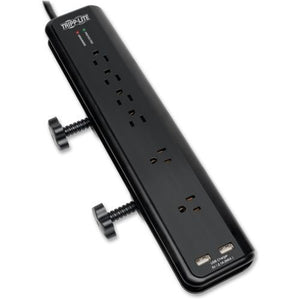 Tripp Lite Protect It! 6-Outlet Clamp-Mount Surge Protector, 6-ft. Cord, 2100 Joules, 2 x USB Charging Ports (2.1A Total)