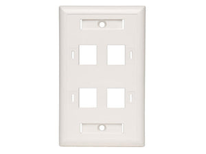 Quad Outlet Rj45 Universal Keystone Face Plate / Wall Plate, White, 4-Port