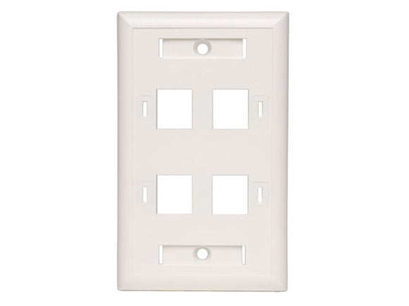 Quad Outlet Rj45 Universal Keystone Face Plate / Wall Plate, White, 4-Port