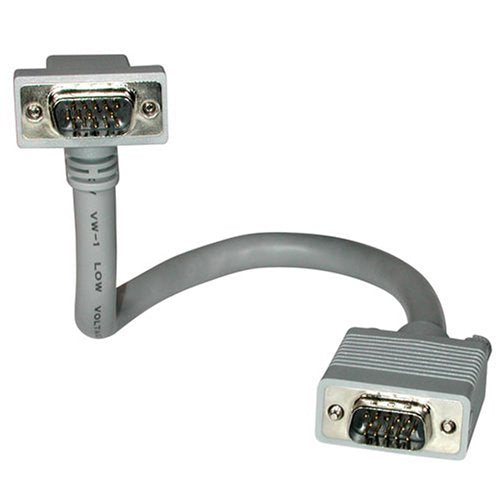 C2G 52021 VGA Extension Cable - Premium Shielded M/F Monitor Extension Cable with 90° Downward-Angled Male Connector, Gray (1 Foot, 0.30 Meters)