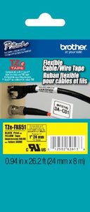 Brother TZeFX651 Laminated Flexible ID Black on Yellow Tape, 1-Inch, Retail Packaging