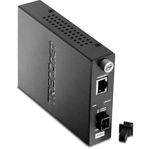 TRENDnet Intelligent Fiber Media Converter 1000Base-T to 1000Base-LX Dual Wavelength Single Mode SC Fiber (40 km / 24.85 Miles), Fiber to Ethernet Converter, RJ-45, Lifetime Protection, TFC-1000S40D5