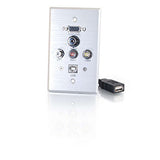 C2G 40543 VGA, 3.5mm Audio, Composite Video, RCA Stereo Audio and USB Pass Through Single Gang Wall Plate, Brushed Aluminum