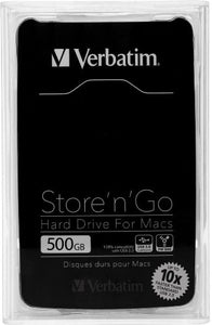 Verbatim 500GB Store 'n' Go Combo FireWire 800 and USB 3.0 Portable External Hard Drive for Mac,  Black 53042