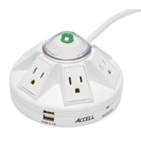 Accell D080B-014K Powramid -1080 Joules Surge Protector (6 Outlets, 2 USB 2.1A Charging Ports) 6 Foot Cord - White