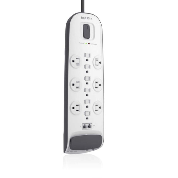 Belkin 12-Outlet Advanced Power Strip Surge Protector with 8-Foot Power Cord and Ethernet / Cable / Satellite / Telephone / Coaxial Protection, 4000 Joules (BV112234-08)
