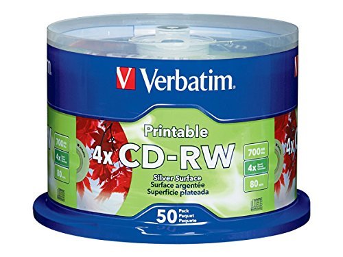 Verbatim 700 MB 2x-4x DataLifePlus Silver Inkjet Printable Rewritable Disc CD-RW, 50-Disc Spindle 95159