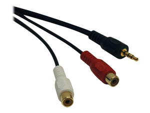 TRIPP LITE P315-06N 6" Audio Y Splitter Adapter Cable 3.5mm Mini Stereo to 2 RCA, Black