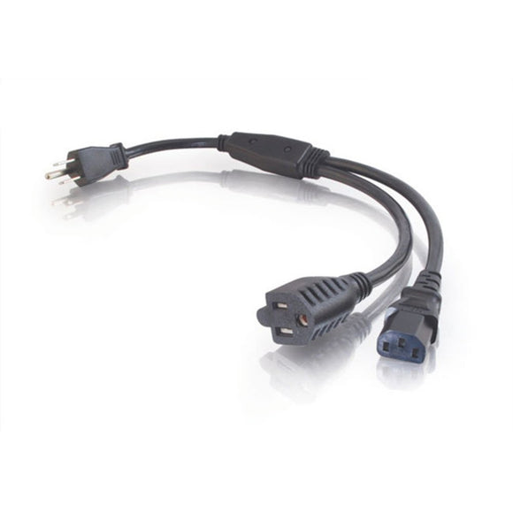 C2G 1.5ft 16 AWG 1-to-2 Power Cord Splitter (NEMA 5-15P to 1 NEMA 5-15 +1 IEC320C13) - Power splitter - NEMA 5-15 (M) to IEC 60320 C13, NEMA 5-15 - 1.5 ft - black