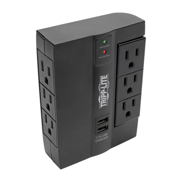 Y417U Tripp Lite 6 Outlet Surge Protector Power Strip, 3 Rotatable Outlets, Wall Tap/Direct Plug in, 1080 Joules, 2 USB Charging Ports, Limited Warranty & $20, 000 Insurance (SWIVEL6USB)