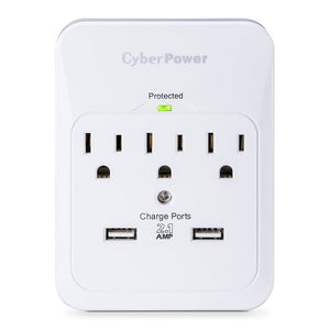 CyberPower CSP300WUR1 5 Outlet Surge Wall Tap with 2 USB Charger