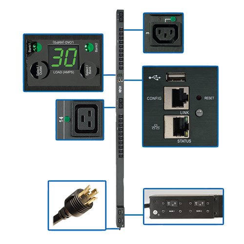 Tripp Lite PDU Switched 208V / 240V 5/5.8kW 30A 4 C19; 20 C13 LX Platform Interface 0URM TAA (PDUMVR30HVNETLX)