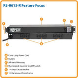 Tripp Lite RS-615-R Power Strip Rackmount Metal 120V 5-15R 6 Rear Face Outlet 1URM