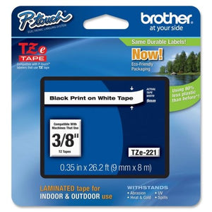 Wholesale CASE of 10 - Brother P-Touch TZ Laminated Tape Cartridges-Laminated Tape Cartridge, for TZ Models, 3/8", Black/White