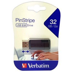 Verbatim 32GB PinStripe USB 2.0 Flash Drive, Black 49064