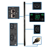 Tripp Lite PDU Switched 5/5.8kW 208/240V 20 C13 & 4 C19 30A LX Platform L6-30P Vertical 0URM Rack-Mount TAA (PDUMV30HVNETLX)