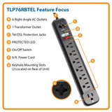 7 Outlet Black Strip, 6ft. Cord, 1080 Joules Protect It Surge Suppressor