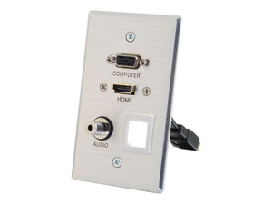 C2G 39705 HDMI, VGA, 3.5MM Audio Pass Through Single Gang Wall Plate with One Keystone, Aluminum