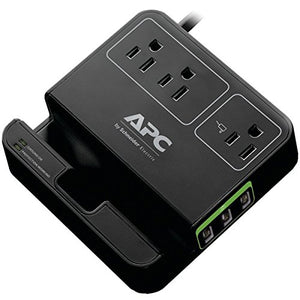 APC Essential SurgeArrest, 3 Outlets, 3 USB Charging Ports, 120V, Black