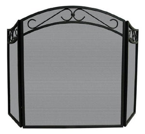 UniFlame 3-Fold Black Wrought Iron Arch Top Screen with Scrolls