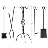 Uniflame 5-Piece Black Wrought Iron Fireset with Center Weave