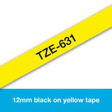 Brother TZE631 Genuine P-Touch Tape (12mm Black on Yellow)