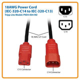 4ft 18awg Power Cord C14-C13 Red