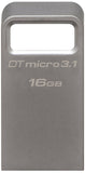 Kingston DataTraveler Micro 3.1 16GB USB 3.0 Compatible Hi-Speed up to 100MB/s Ultra-small Metal Case Flash Drive (DTMC3/16GB) - Silver