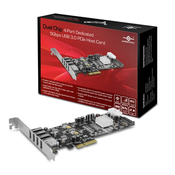 Vantec UGT-PCE430-2C  Dual Chip 4-Port Dedicated 5Gbps USB 3.0 PCIe Host Card Components Other UGT-PCE430-2C