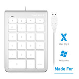 Macally Wired USB Numeric Keypad Keyboard for Laptop, Apple Mac iMac MacBook Pro/Air, Windows PC, or Desktop Computer with 5 Foot Cable & 22 Key Slim Number Pad Numerical Numpad - Silver (NUMKEY22)