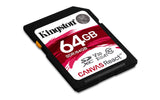 Kingston 64GB SDXC Canvas React 100R/80W CL10 UHS-I U3 V30 A1