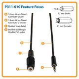 3.5mm Mini Stereo Audio Extension Cable for Microphones, Speakers and Headphones (P311-025)